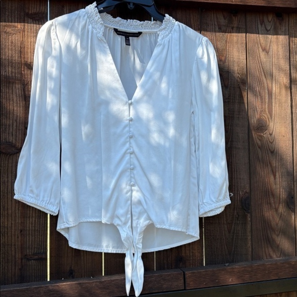 White House Black Market Ruffled White Blouse